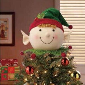 Festive Elf Tree Topper with Red and Green Hat